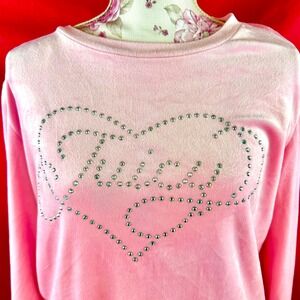 Juicy Couture Pink Velour Rhinestone‎ Top Medium Heart Long Sleeve Y2K Inspired